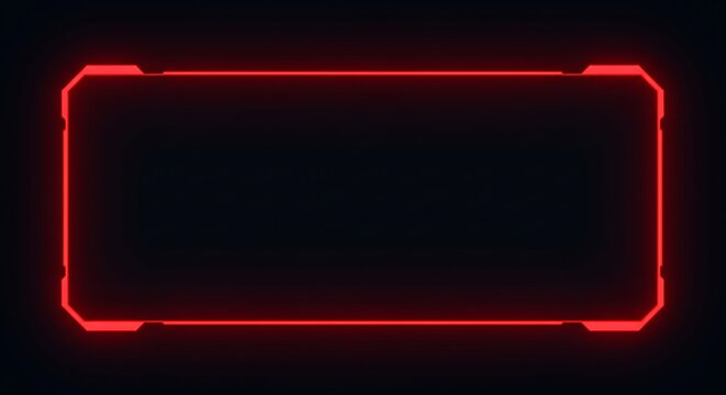 Red Neon Light Frame on Dark Background with Futuristic Design Elements.