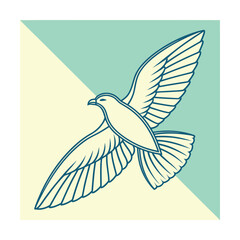 Obraz premium Stylized Line Art Bird Flying with Wings Spread on Diagonal Background open