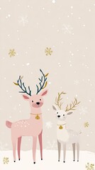 Naklejka premium Two Majestic Deers in the Snow Surrounded by Elegant Gold and Silver Decorations during Winter Season