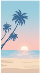 Obraz premium Tropical Beach Sunset with Palm Trees and Ocean View.