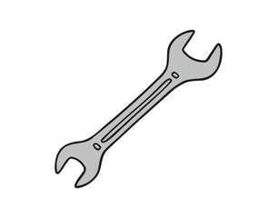 Wrench construction tool repair icon doodle hand drawn. Outline line drawing clipart symbol