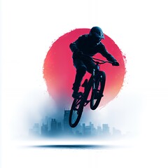 Fototapeta premium BMX Rider Silhouette with Urban Sunset Art Design