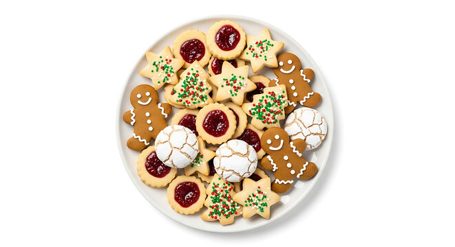 Assorted Christmas cookies on white plate with white background - Powered by Adobe