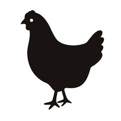 Simple and elegant black silhouette of a chicken standing on a white background