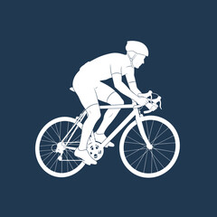Fototapeta premium Cyclist riding a bike in minimalist style on dark blue background 