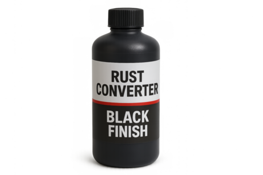 Rust converter bottle with black finish transparent background