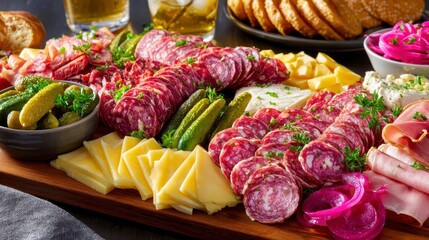 Fototapeta premium Charcuterie Board, Cheese, Meat Platter, Appetizer, Food