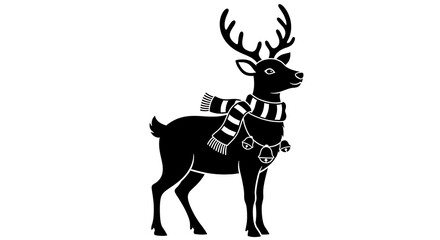 Black silhouette reindeer with striped scarf and bells