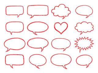 Red Hand Drawn Speech Bubble Vector Collection Design Set