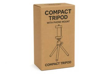 Cardboard box for compact tripod with phone mount