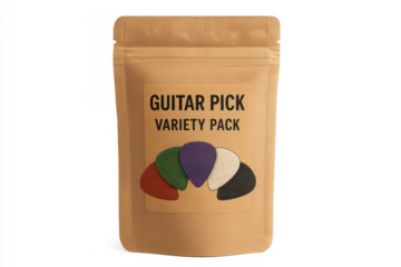 Guitar pick variety pack in kraft pouch