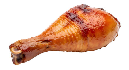 A delicious and juicy roasted turkey leg, isolated on transparent background, showcasing its crispy brown skin and tender meat, perfect for a holiday feast or a hearty meal