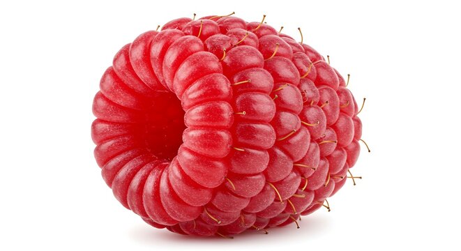 Single fresh ripe red raspberry fruit isolated on white background. - Powered by Adobe
