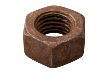 Rusty hex nut showing metal corrosion and industrial wear