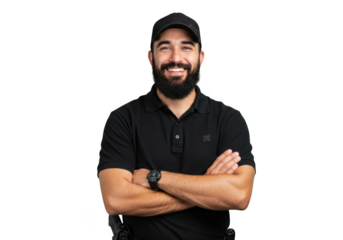 Man smiling with arms crossed portrait on transparent background