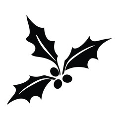 Holiday holly leaves and berries in black silhouette on white background