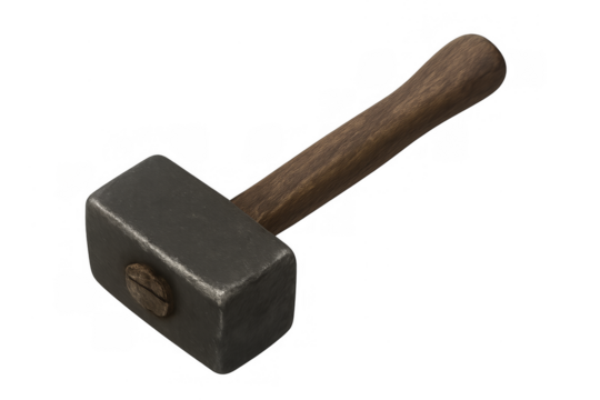 Heavy sledgehammer with wooden handle on transparent background