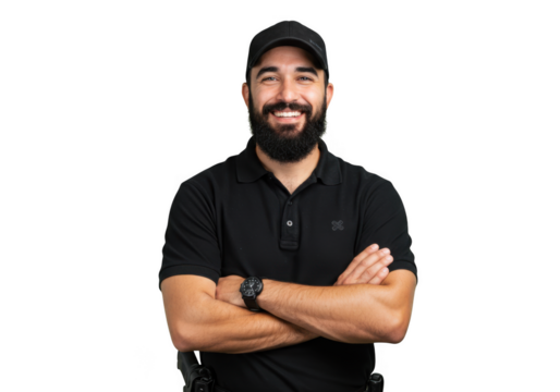 Man smiling with arms crossed portrait on transparent background - Powered by Adobe