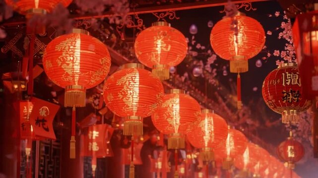 Hanging Lanterns Lighting the Streets During Chinese New Year