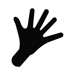 A simple black handprint silhouette with distinct fingers on a white background