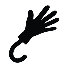 Black stylized hand with a curved hook like handle on white background