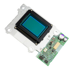 Digital camera CMOS 12 megapixel sensor circuit board isolated on a white background