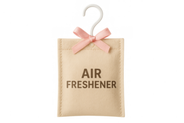 Air freshener sachet with pink bow and hanger