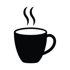 Stylized black silhouette of a hot drink mug with rising steam