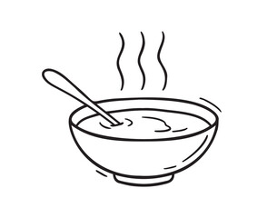 Bowl of hot soup or miso soup icon doodle hand drawn. Outline line drawing clipart symbol
