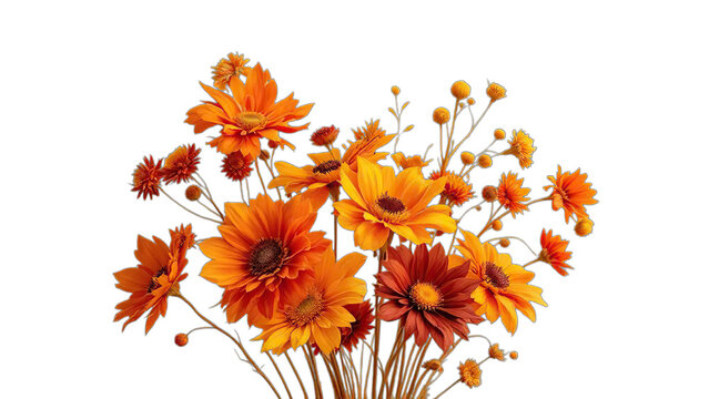 Bright orange daisy flowers isolated on a white background for a summer floral bouquet