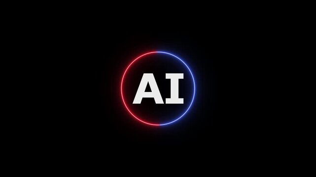 White AI letters inside a glowing red and blue gradient circle on a black background artificial intelligence