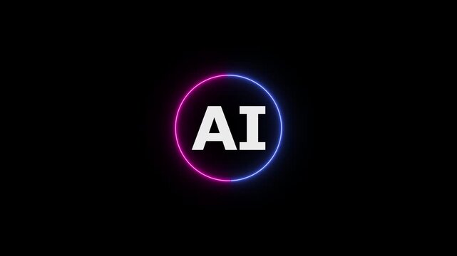 White AI letters inside a glowing blue and pink gradient circle on a black background artificial intelligence