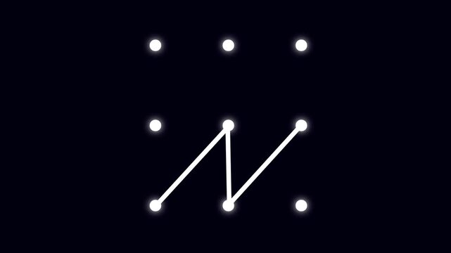 Security lock and unlock pattern icon animation. Lock to pattern icon showing a secure unlock motion animation. Draw pattern unlock animation. abstract Security technology on black background.
