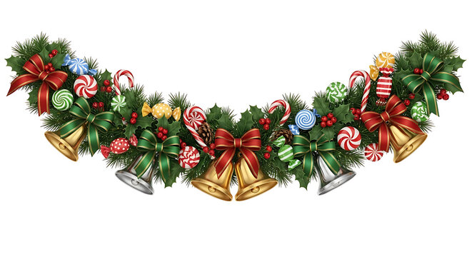 Christmas garland with bells candy and holly image