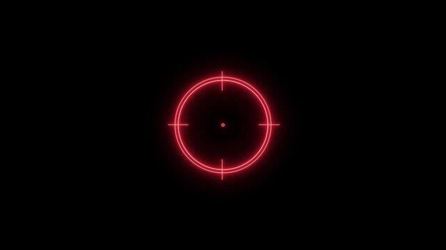 Red neon crosshair scope on a black background target reticle