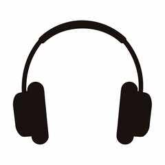 Black silhouette of headphones isolated on white background for sound listening