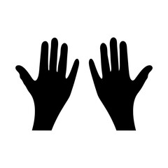Black silhouette of two hands presented on a white background space