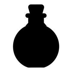 Black silhouette of a potion bottle with a cork stopper on white