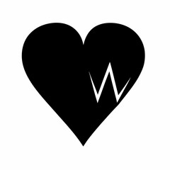 A black heart with a stylized white heartbeat signal in the center