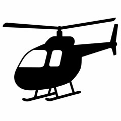 Black silhouette of a helicopter against a white background illustration
