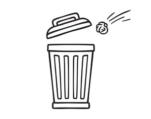 trash can icon doodle hand drawn. Outline line drawing clipart symbol