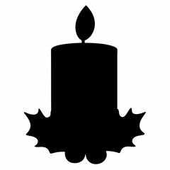 Simple black silhouette of a candle decorated with holly and berries