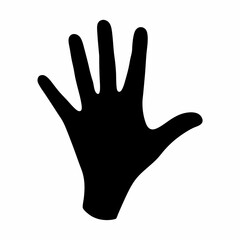 Minimalist black hand print illustration on a white background with five fingers