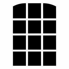 Stylized illustration of a twelvepane window with rounded top in black and white