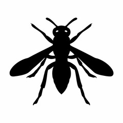 Striking black wasp silhouette, a minimalist illustration against a white backdrop