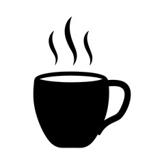 Stylized Black Coffee Cup with Steam Rising, Depicting Warmth and Comfort