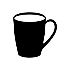 Simple black and white silhouette of a coffee cup with handle