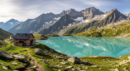 Idyllic Mountain Lake Retreat - A Tranquil Alpine Scene.