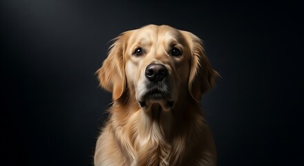 Golden Retriever Portrait - A Focused Canine Companion in Studio Lighting.