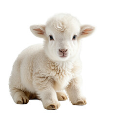 Fototapeta premium Cute, fluffy lamb sits. Soft wool. Big, inquisitive eyes